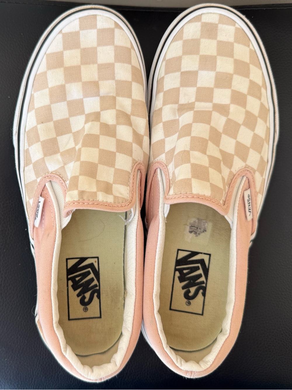 Vans Slip-On Checkerboard Sneakers in Beige and Light Pink